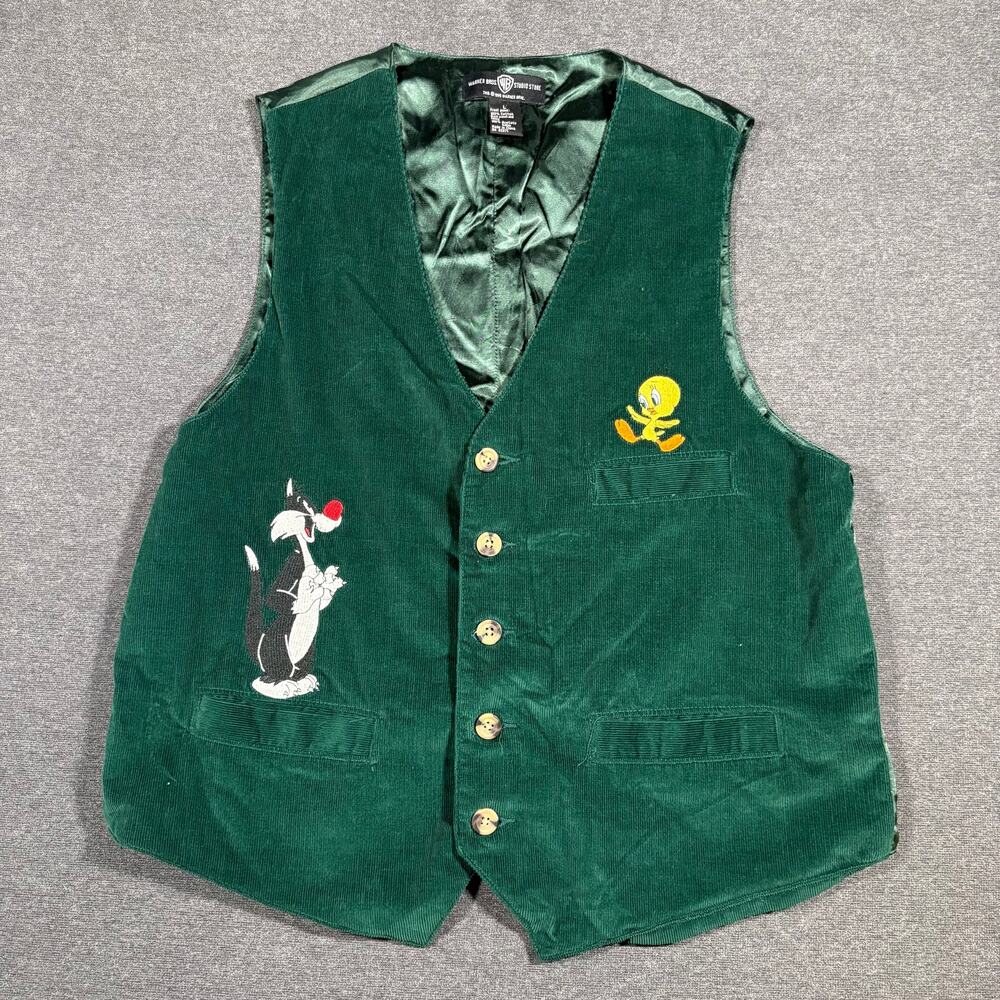 Vintage 1995 Looney Tunes Corduroy Vest With Satin Back SIze L Tweetie Bird